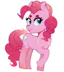 Size: 565x636 | Tagged: safe, artist:havocs, pinkie pie, earth pony, pony, g4, chest fluff, eyeshadow, female, freckles, lidded eyes, looking sideways, makeup, mare, raised hoof, simple background, smiling, solo, transparent background