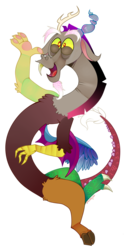 Size: 674x1325 | Tagged: safe, alternate version, artist:discords, artist:havocs, discord, draconequus, g4, floating, floppy ears, happy, looking at you, male, open mouth, simple background, solo, transparent background, waving