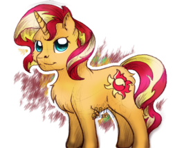 Size: 1818x1551 | Tagged: safe, artist:8bitgalaxy, sunset shimmer, pony, unicorn, g4, abstract background, chest fluff, digital art, ear fluff, female, fluffy, fur, mare, outline, sketch, solo, watermark