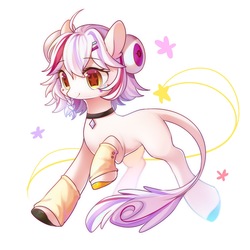 Size: 2000x2000 | Tagged: safe, artist:leafywind, oc, oc only, pony, black collar, clothes, collar, diamond, high res, leonine tail, running, simple background, smiling, socks, solo, stars, white background, white coat