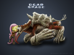 Size: 1024x762 | Tagged: safe, fluttershy, necromorph, pegasus, pony, undead, zombie, g4, brute, cute, dead space, mutated zombie, this will end in death, this will end in tears, this will end in tears and/or death, too dumb to live