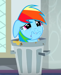 Size: 298x364 | Tagged: safe, edit, edited screencap, screencap, rainbow dash, pony, g4, parental glideance, school raze, abuse, cropped, crying, dashabuse, female, op is a duck, op is trying to start shit, rainbow trash, sad, solo, trash can