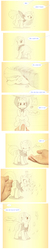 Size: 1127x5668 | Tagged: safe, artist:sherwoodwhisper, oc, oc only, oc:eri, butterfly, carrot, comic, dialogue, eating, food, hiding, thumbnail is a stick, traditional art