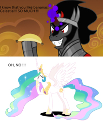 Size: 1600x1880 | Tagged: artist needed, safe, edit, edited screencap, screencap, king sombra, princess celestia, g4, the beginning of the end, banana, bananalestia, food, vector