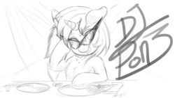 Size: 1920x1080 | Tagged: safe, artist:maximus, dj pon-3, vinyl scratch, pony, unicorn, g4, glasses, looking at you, sketch, solo