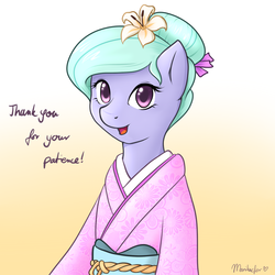 Size: 1000x1000 | Tagged: safe, artist:marikaefer, flitter, pony, ask flitter and cloudchaser, g4, alternate hairstyle, clothes, female, kimono (clothing), solo