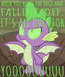 Size: 640x766 | Tagged: safe, edit, edited screencap, editor:undeadponysoldier, screencap, spike, dragon, g4, molt down, angry, badass, caption, cropped, edgy, fist, glowing eyes, green eyes, greentext, image macro, it's all over, lyrics, male, solo, song reference, spread wings, text, three days grace, winged spike, wings