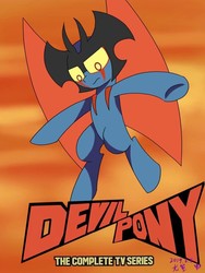 Size: 720x960 | Tagged: artist needed, safe, demon, demon pony, original species, pony, crossover, devilman, japanese, meme, poster, signature, solo, spread wings, tv series, wings
