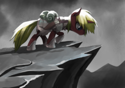 Size: 6992x4961 | Tagged: safe, artist:gashiboka, oc, oc only, oc:steel prism, pony, unicorn, cliff, solo