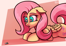 Size: 1499x1050 | Tagged: dead source, safe, artist:hc0, fluttershy, pegasus, pony, spider, g4, female, floppy ears, heart eyes, looking at something, prone, solo, wingding eyes