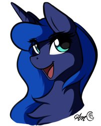 Size: 1656x2047 | Tagged: safe, artist:arjinmoon, princess luna, alicorn, pony, g4, :d, bust, chest fluff, cute, eye clipping through hair, female, lunabetes, open mouth, portrait, simple background, smiling, solo