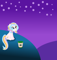 Size: 8976x9449 | Tagged: safe, artist:redfire-pony, oc, oc only, oc:oofy colorful, pony, unicorn, food, ice cream, mountain, night, solo, stars