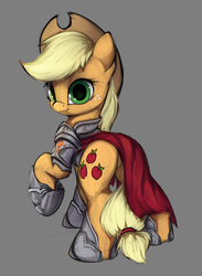 Size: 814x1110 | Tagged: safe, artist:hitbass, part of a set, applejack, earth pony, pony, g4, applejack's hat, armor, cape, clothes, colored sketch, cowboy hat, fantasy class, female, hat, looking at you, looking back, looking back at you, simple background, sketch, solo