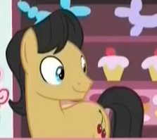 Size: 223x199 | Tagged: safe, screencap, cherry cola, cherry fizzy, earth pony, pony, g4, student counsel, background pony, cropped, cupcake, food, male, smiling