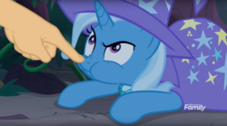 Size: 1676x932 | Tagged: safe, edit, edited screencap, screencap, trixie, pony, g4, student counsel, boop, boop edit, cute, diatrixes, finger, hand, puffy cheeks