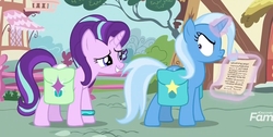 Size: 1373x690 | Tagged: safe, screencap, starlight glimmer, trixie, pony, g4, student counsel, angry, bag, bracelet, cropped, jewelry, magic, paper