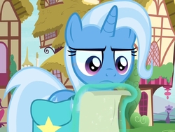 Size: 1435x1080 | Tagged: safe, screencap, trixie, pony, g4, student counsel, bag, paper, reaction image, trixie is not amused, unamused, what the fuck am i reading