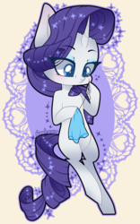 Size: 1556x2492 | Tagged: safe, artist:boogiebirch, rarity, pony, g4, big ears, bipedal, curved horn, female, horn, sewing, solo, sparkles