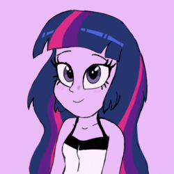 Size: 2100x2100 | Tagged: safe, artist:sjart117, twilight sparkle, human, equestria girls, g4, alternate hairstyle, blushing, bust, clothes, female, high res, portrait, sketch, smiling, solo, style emulation