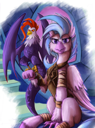 Size: 1119x1500 | Tagged: safe, artist:jamescorck, edith, silverstream, classical hippogriff, cockatrice, hippogriff, g4, student counsel, armor, badass, clothes, fantasy class, featured image, leg wraps, ranger