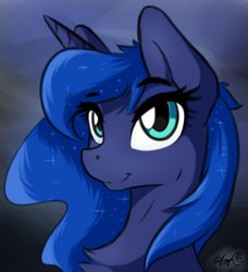 Size: 1752x1922 | Tagged: safe, artist:arjinmoon, princess luna, alicorn, pony, g4, bust, chest fluff, cute, female, looking at you, lunabetes, portrait, simple background, smiling, solo