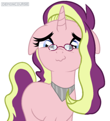 Size: 781x860 | Tagged: safe, artist:demoncourse, artist:klewgcg, oc, oc only, oc:shadow shine, pony, unicorn, icey-verse, base used, cute, female, floppy ears, glasses, jewelry, magical lesbian spawn, mare, necklace, next generation, offspring, parent:starlight glimmer, parent:sunset shimmer, parents:shimmerglimmer, show accurate, simple background, solo, transparent background