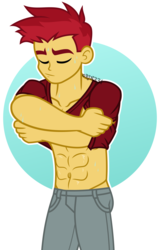 Size: 3000x4688 | Tagged: safe, artist:orin331, flash magnus, equestria girls, g4, abs, clothes, equestria girls-ified, eyes closed, jeans, male, muscles, pants, shirt, simple background, solo, transparent background
