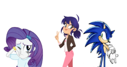 Size: 1220x650 | Tagged: safe, rarity, equestria girls, g4, 1000 hours in ms paint, crying, marinette dupain-cheng, meeting, miraculous ladybug, peace, simple background, sonic the hedgehog, sonic the hedgehog (series), white background