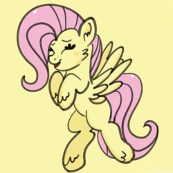 Size: 2100x2100 | Tagged: safe, artist:sjart117, part of a set, fluttershy, pegasus, pony, g4, 10 minute art challenge, blank flank, cute, doodle, eyes closed, female, fluffy, flying, high res, mare, open mouth, shyabetes, simple background, smiling, solo, spread wings, three quarter view, unshorn fetlocks, wings