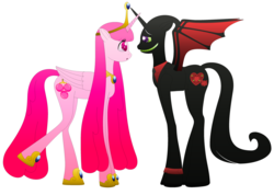 Size: 3584x2552 | Tagged: safe, pony, g4, adventure time, business suit, cartoon network, clothes, crown, female, gem, high res, horn, husband and wife, jewelry, love, male, mare, married couple, nergal, nergal and princess bubblegum, princess bubblegum, regalia, shipping, stallion, the grim adventures of billy and mandy, wings