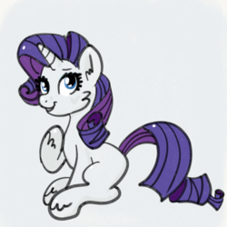 Size: 2100x2100 | Tagged: safe, artist:sjart117, part of a set, rarity, pony, g4, 10 minute art challenge, blank flank, doodle, female, fluffy, high res, looking up, mare, raised hoof, sitting, smiling, solo, unshorn fetlocks