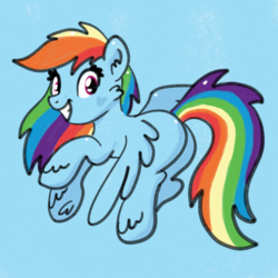 Size: 2100x2100 | Tagged: safe, artist:sjart117, part of a set, rainbow dash, pony, g4, 10 minute art challenge, blank flank, blue background, butt, doodle, female, fluffy, flying, grin, heart eyes, high res, looking back, mare, plot, simple background, smiling, solo, underhoof, unshorn fetlocks, wingding eyes