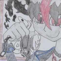Size: 1059x1060 | Tagged: safe, artist:nephilim rider, oc, oc:heaven lost, equestria girls, g4, colored pencil drawing, geode of pyrokinesis, traditional art, yin-yang