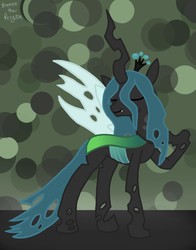 Size: 847x1080 | Tagged: source needed, safe, artist:breeze the peryton, queen chrysalis, changeling, changeling queen, g4, art, bug horse, crown, drawing, female, green background, jewelry, regalia, simple background