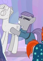 Size: 453x647 | Tagged: safe, screencap, maud pie, mudbriar, sunburst, earth pony, pony, unicorn, g4, student counsel, cropped, female, male, mare, offscreen character, out of context, petrification, rock, rockbriar, ship:maudbriar, shipping, stallion, stone, straight, that pony sure does love rocks