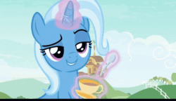 Size: 1280x736 | Tagged: safe, screencap, trixie, pony, g4, season 9, student counsel, animated, cup, discovery family logo, female, food, levitation, lidded eyes, loop, magic, out of context, solo, spoon, tea, teacup, teaspoon, telekinesis