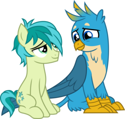 Size: 3163x3000 | Tagged: safe, artist:cloudy glow, gallus, sandbar, griffon, pony, g4, .ai available, gay, high res, looking at each other, male, ship:gallbar, shipping, show accurate, vector
