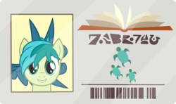 Size: 2600x1538 | Tagged: safe, artist:phucknuckl, gallus, sandbar, griffon, pony, g4, the point of no return, bunny ears, bunny ears (gesture), bust, library card, male, solo focus, stallion, vector, wing hands, wings, written equestrian
