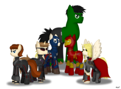 Size: 2747x2017 | Tagged: safe, artist:99999999000, pony, avengers, black widow (marvel), captain america, hawkeye, high res, iron man, marvel, ponified, simple background, the incredible hulk, thor
