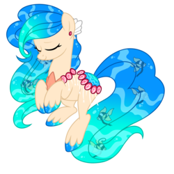 Size: 1280x1280 | Tagged: safe, artist:crystal-tranquility, oc, oc only, fish, original species, pond pony, eyes closed, female, mare, simple background, solo, transparent background
