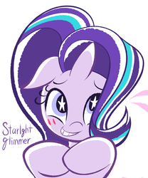 Size: 1701x2041 | Tagged: safe, artist:garammasara, starlight glimmer, pony, unicorn, g4, blushing, cute, female, glimmerbetes, grin, looking at you, mare, nervous, nervous smile, smiling, solo, starry eyes, wingding eyes