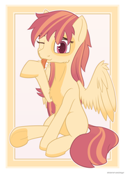 Size: 1150x1600 | Tagged: safe, artist:umgaris, pegasus, pony, cute, female, mare, simple background, sitting, solo, tongue out, trade, wings