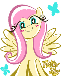 Size: 1701x2041 | Tagged: safe, artist:garammasara, fluttershy, pegasus, pony, g4, blushing, female, grin, looking at you, smiling, solo, starry eyes, wingding eyes