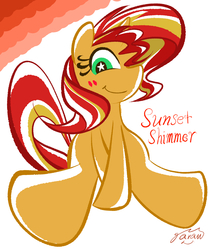 Size: 1701x2041 | Tagged: safe, artist:garammasara, sunset shimmer, pony, unicorn, g4, blushing, female, grin, looking at you, simple background, smiling, solo, starry eyes, wingding eyes