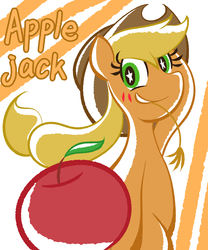 Size: 1701x2041 | Tagged: safe, artist:garammasara, earth pony, pony, apple, blushing, food, grin, looking at you, smiling, solo, starry eyes, wingding eyes