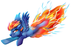 Size: 906x600 | Tagged: safe, artist:cabbage-arts, oc, oc only, oc:flamebolt, pegasus, pony, commission, commissioner:mcthriller, flying, male, pegasus oc, simple background, solo, transparent background