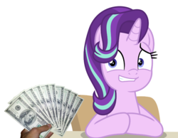 Size: 900x700 | Tagged: safe, starlight glimmer, pony, unicorn, g4, my little pony: friendship is magic, student counsel, capitalism, dollar, exploitable meme, fistful of yen, greed, grin, meme, money, nervous, nervous smile, smiling, vector