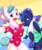 Size: 3031x3583 | Tagged: safe, artist:bubbletea, princess celestia, princess luna, anthro, between dark and dawn, g4, :t, abstract background, alternate hairstyle, arm hooves, blushing, clothes, cute, cutelestia, duo, hawaiian shirt, high res, lunabetes, open mouth, ponytail, royal sisters, selfie, shirt, tail bun, vacation