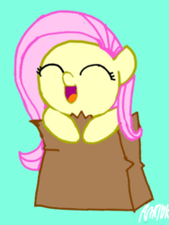 Size: 1536x2048 | Tagged: safe, artist:artmlpk, fluttershy, pegasus, pony, g4, baby, baby pony, babyshy, chibi, cute, eyes closed, female, open mouth, paper bag, pony in a bag, shyabetes, solo, younger