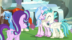 Size: 1920x1080 | Tagged: safe, screencap, silverstream, starlight glimmer, sunburst, terramar, trixie, classical hippogriff, hippogriff, pony, unicorn, g4, student counsel, brother and sister, butt, cute, diastreamies, female, glimmer glutes, male, mare, plot, siblings, stallion, terrabetes